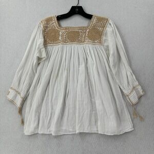 Oaxaca Nativa Hand Embroidered Boho Tunic Top Blouse MED Thick‎ Cotton SPOTS